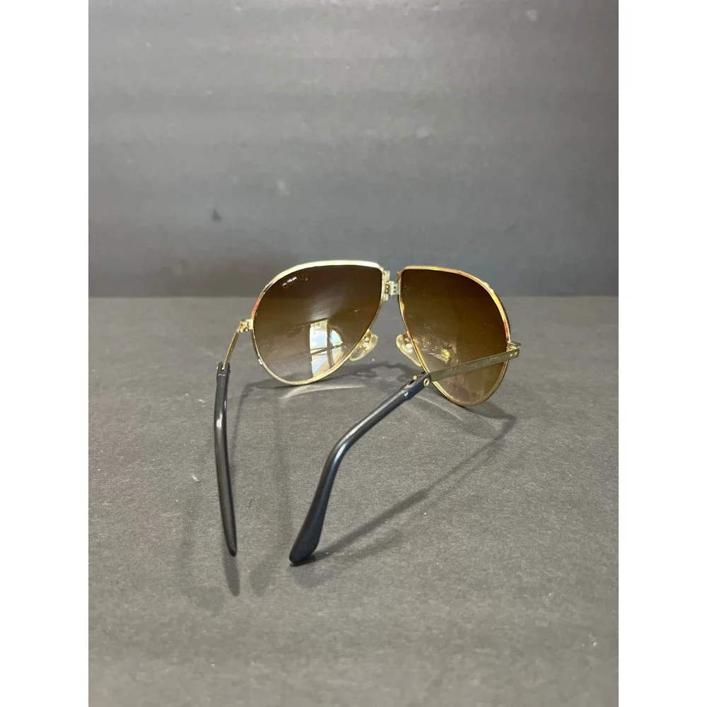 Vintage Turbo Folding Aviator Sunglasses Gold Tone Brown Gradient Lens with Case